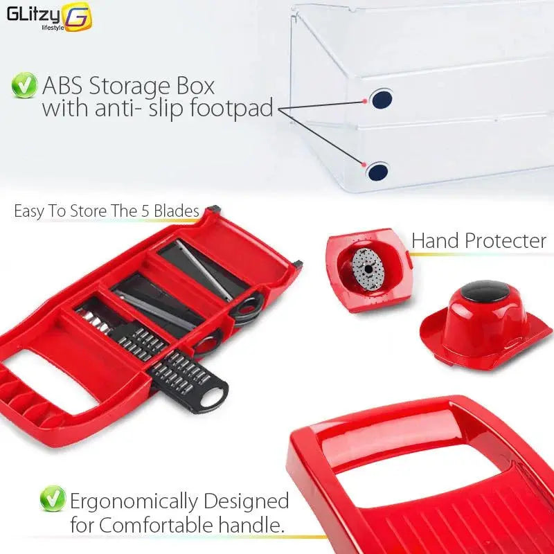 Slicer Vegetable Cutter Grater Chopper 6 Interchangeable Blades + Hand Protector - Chaudhary Brand Store 