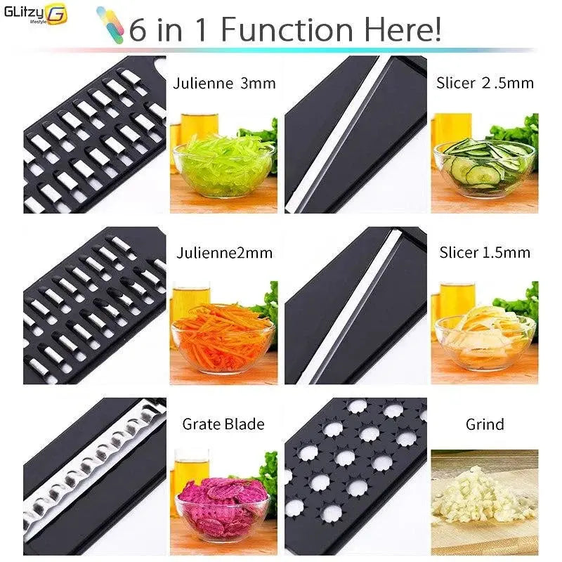 Slicer Vegetable Cutter Grater Chopper 6 Interchangeable Blades + Hand Protector - Chaudhary Brand Store 