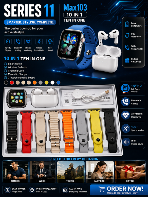 10-in-1 Smartwatch with Wireless Earbuds Combo
