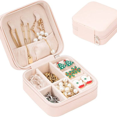 Square Mini Jewellery Box | Portable PU Leather Travel Organizer with Removable Dividers