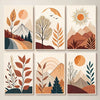 6-Piece Hills Moon Sun Leaves Wooden Wall Art – 8x11” Stickytile Frame Set