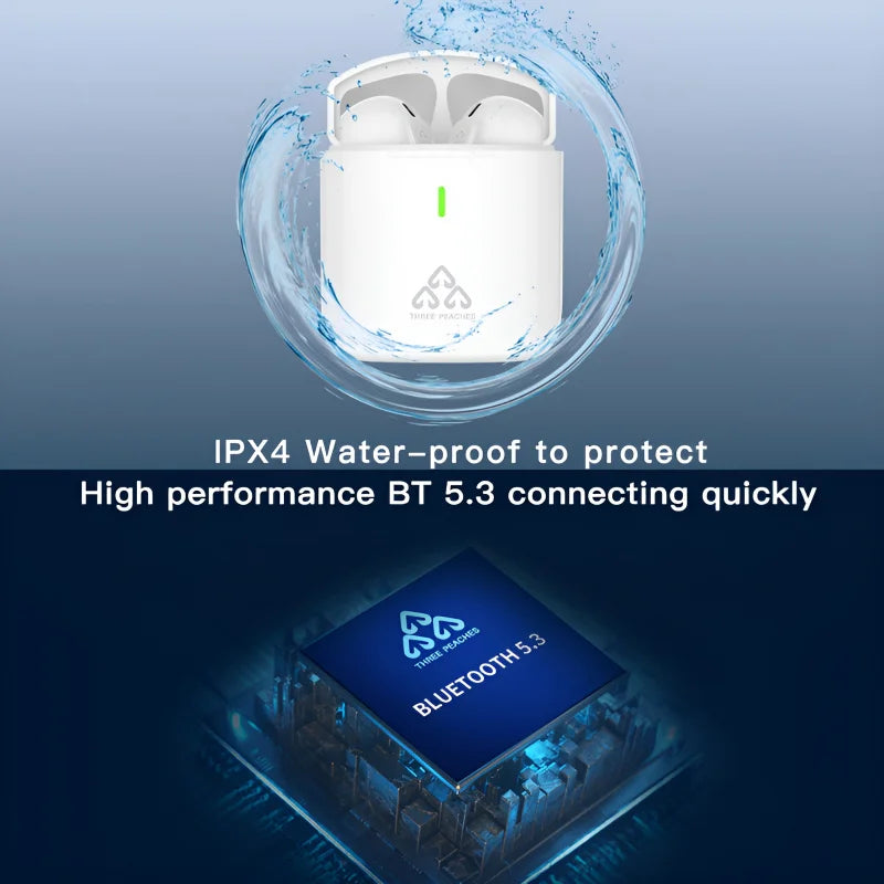 THREE PEACHES TWS Q Five Wireless Earbuds | Bluetooth 5.3, Noise Cancelling, IPX4 Waterproof