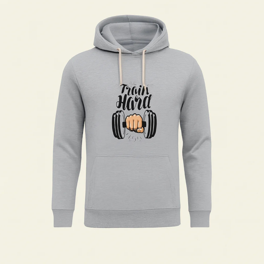 Train Hard Grey Hoodie for Men & Boys – Premium Summer Collection, Lightweight & Stylish Casual Wear