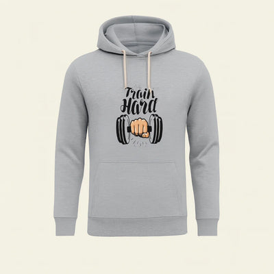 Train Hard Grey Hoodie for Men & Boys – Premium Summer Collection, Lightweight & Stylish Casual Wear