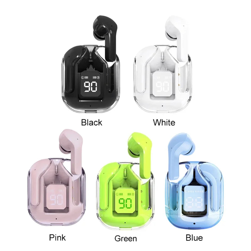 Bluetooth Compatible 5.3 Transparent Wireless Earbuds | LED Power Digital Display, Stereo Sound