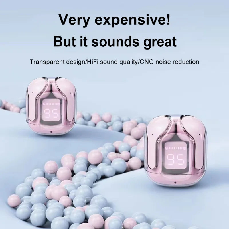 Bluetooth Compatible 5.3 Transparent Wireless Earbuds | LED Power Digital Display, Stereo Sound