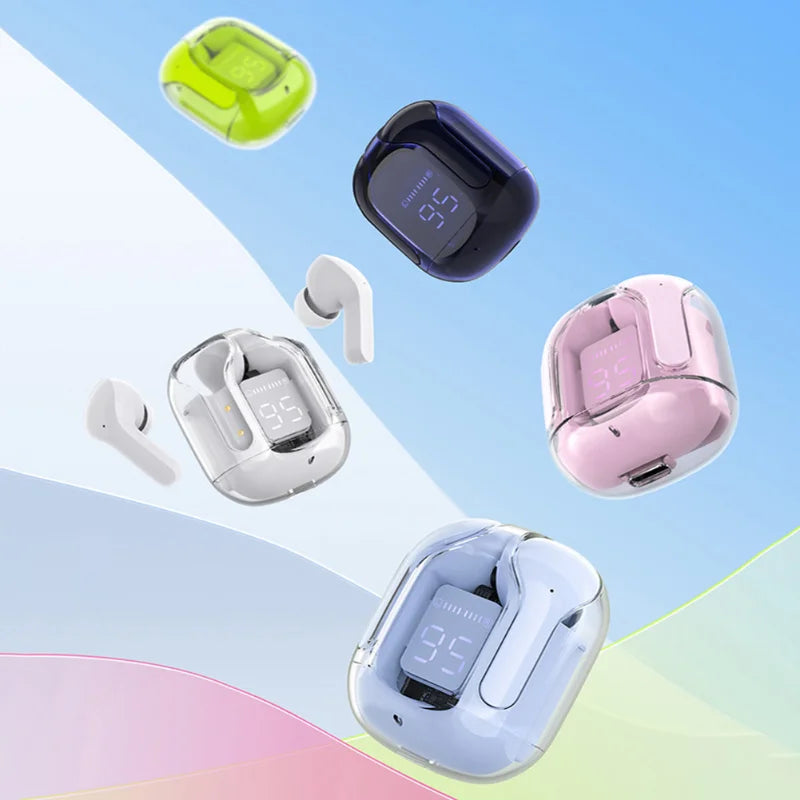 Bluetooth Compatible 5.3 Transparent Wireless Earbuds | LED Power Digital Display, Stereo Sound