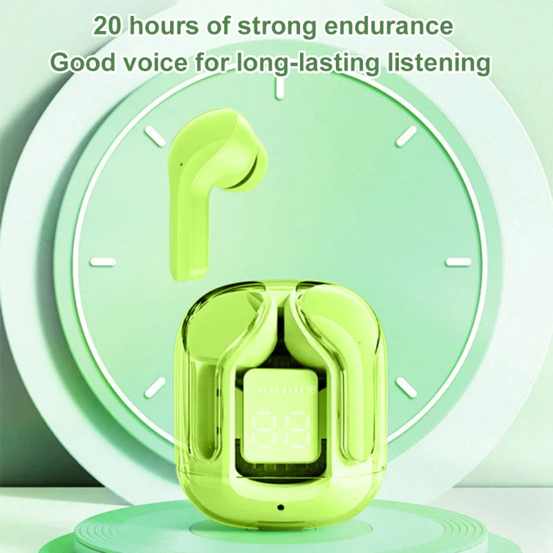 Bluetooth Compatible 5.3 Transparent Wireless Earbuds | LED Power Digital Display, Stereo Sound
