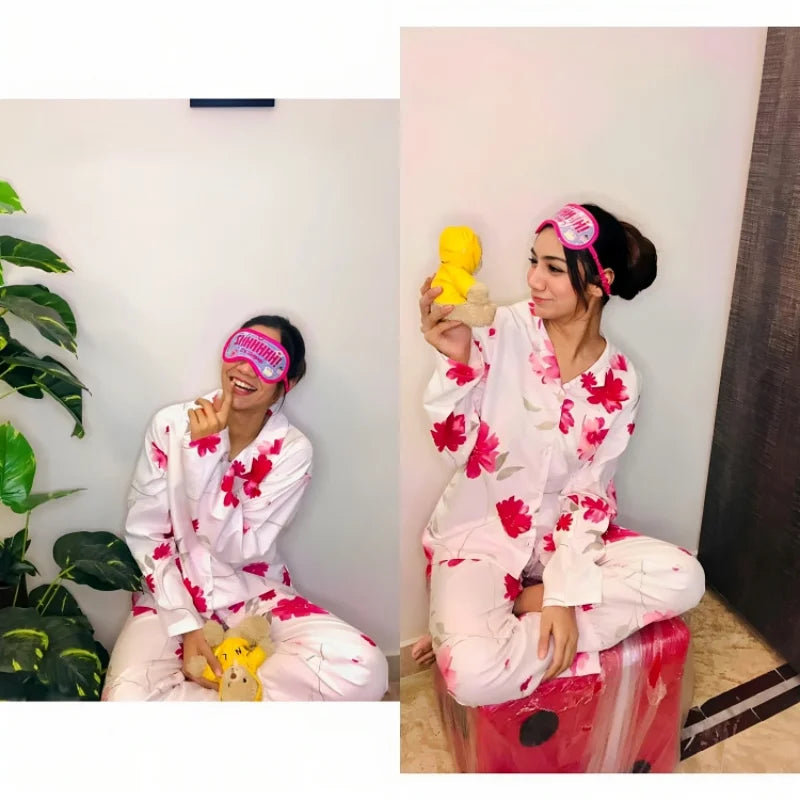 Two-Piece Women’s Printed Night Pajama Shirt Set - Chaudhary Brand Store 