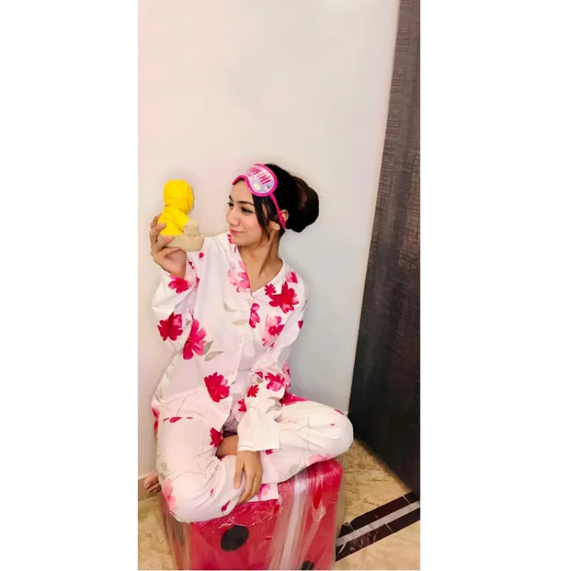 Two-Piece Women’s Printed Night Pajama Shirt Set - Chaudhary Brand Store 