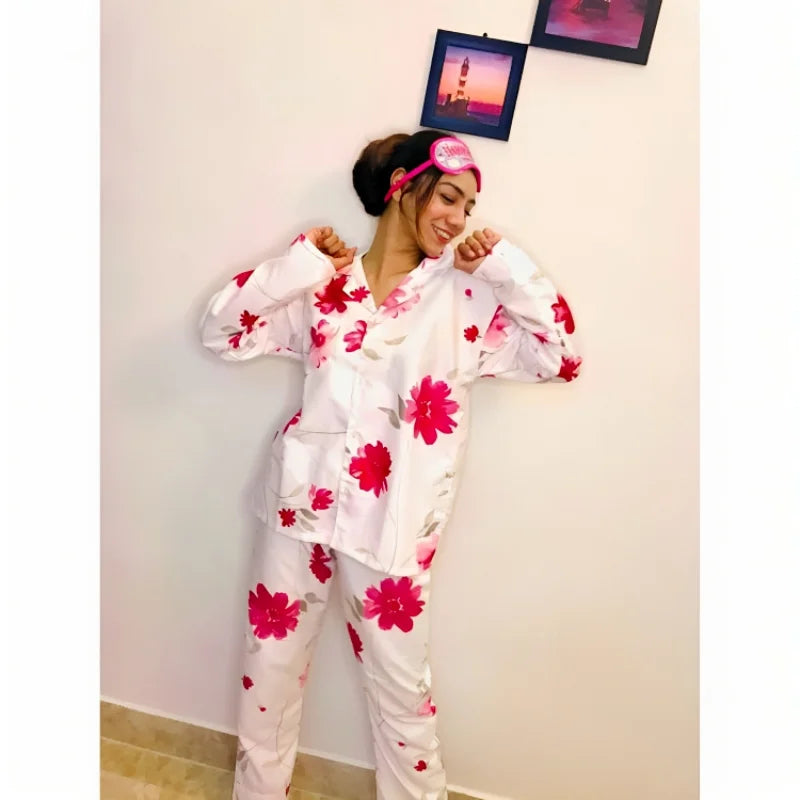 Two-Piece Women’s Printed Night Pajama Shirt Set - Chaudhary Brand Store 