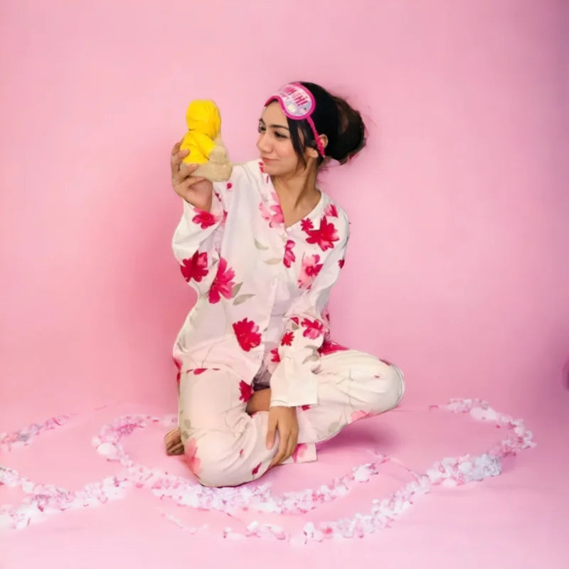 Two-Piece Women’s Printed Night Pajama Shirt Set - Chaudhary Brand Store 