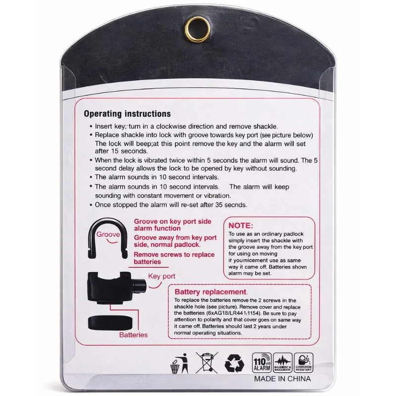 High-Security Gembok Alarm Lock | Waterproof Siren Padlock for Bike, Scooter & Door Protection