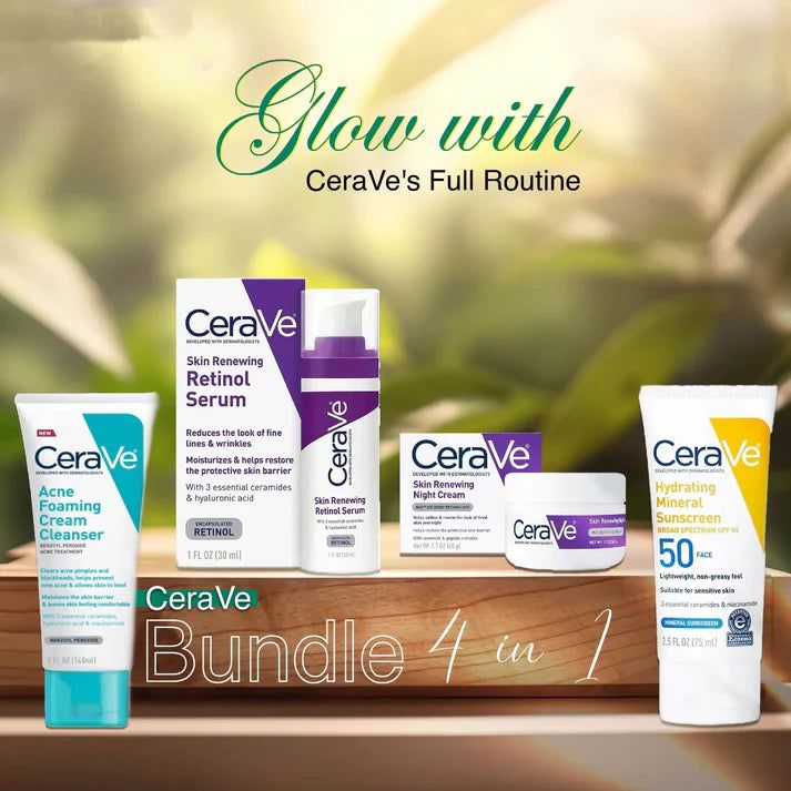 CeraVe 4-in-1 Skincare Kit | Cleanser, Serum, Sunblock & Night reCam | Dermatologist-Approved Routine