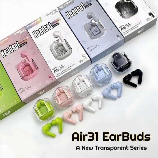 Air 31 Earbuds Wireless Crystal Transparent Body | Air 31 Bluetooth Ear Bud Tws Wireless Bluetooth 5.3 ( With Pouch ) - CHAUDHARY BRAND STORE