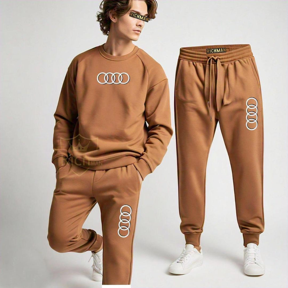 Stylish Fleece Sweatshirt Track Suit For Men & Women - 2 pc Brown Plain Comfort