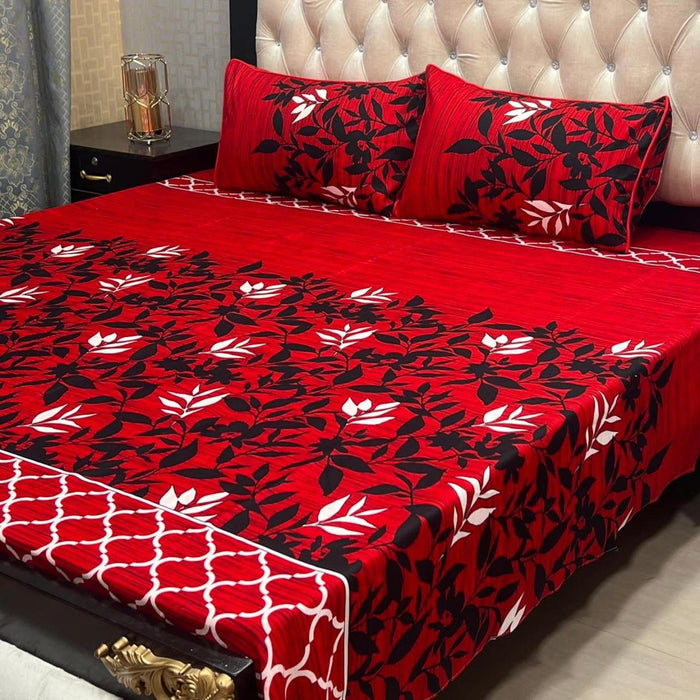 Vibrant Red Printed Crystal Cotton Double Bed sheet set