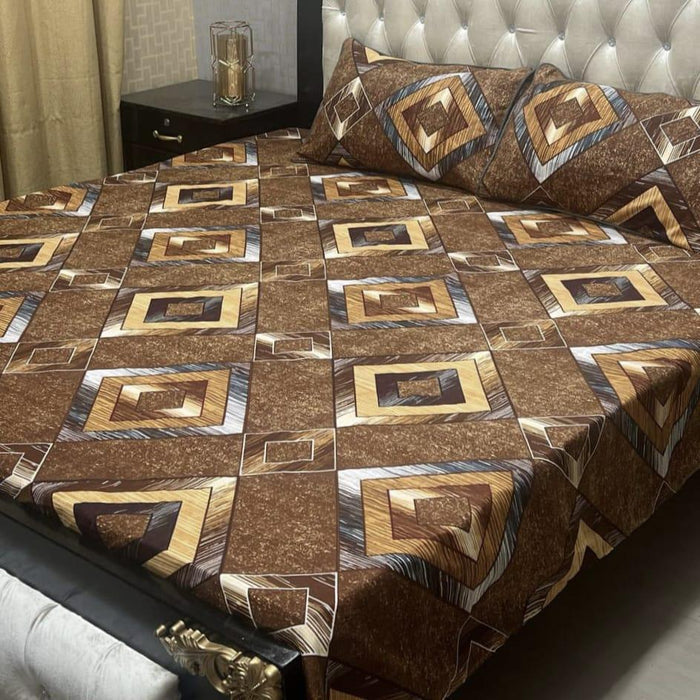 Brown Printed Crystal Cotton Double Bed