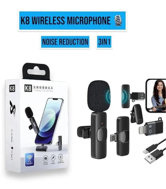 K8 Wireless Microphone | K8 Mic for Mobile | Type-C / iPhone Compatible | Noise Reduction