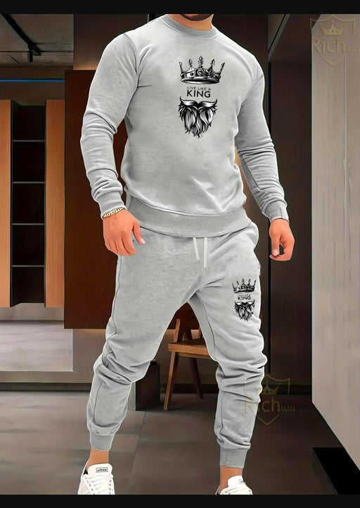 2Pcs Men's Fleece Graphic Sweatshirt Track Suit