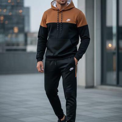 Winter Tracksuit with Hoodie & Trouser – Warm Fleece 2 Pcs Suit for Men & Women Orange Black