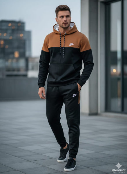Winter Tracksuit with Hoodie & Trouser – Warm Fleece 2 Pcs Suit for Men & Women Orange Black