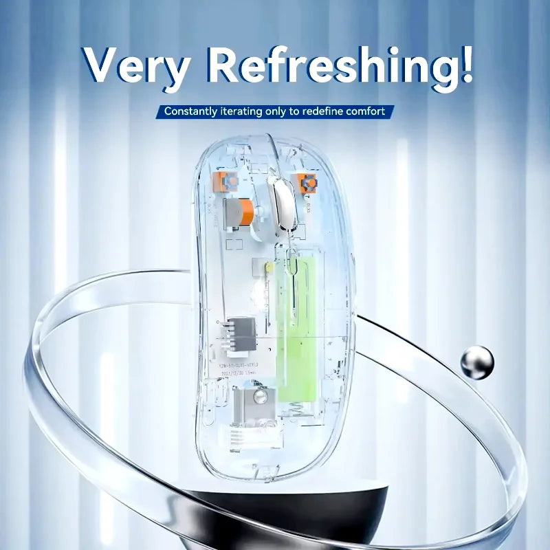 Transparent Dual-Mode Wireless Mouse | Bluetooth 5.2 & USB | Rechargeable Silent Click