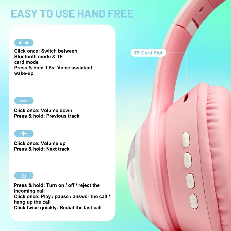 AKZ-08 Adorable Cartoon Wireless Headphones | Bluetooth 5.3, Hi-Res Audio & Built-in Mic
