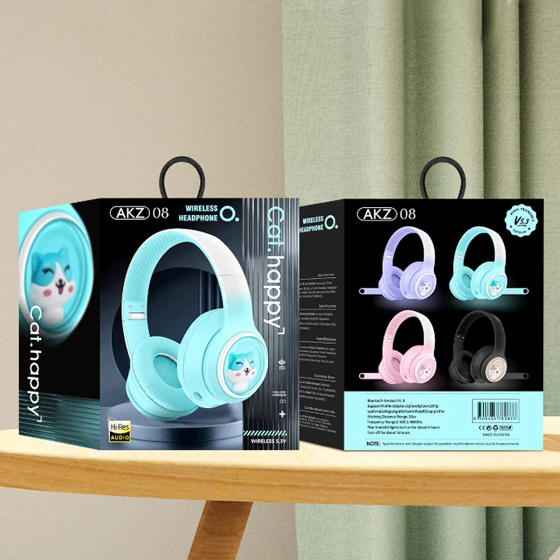 AKZ-08 Adorable Cartoon Wireless Headphones | Bluetooth 5.3, Hi-Res Audio & Built-in Mic