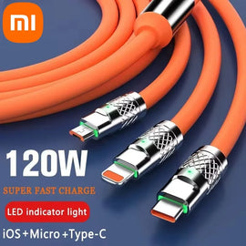 Xiaomi 120W 3-in-1 Fast Charging Cable – 6A Type-C, Micro USB & iPhone Data Cable
