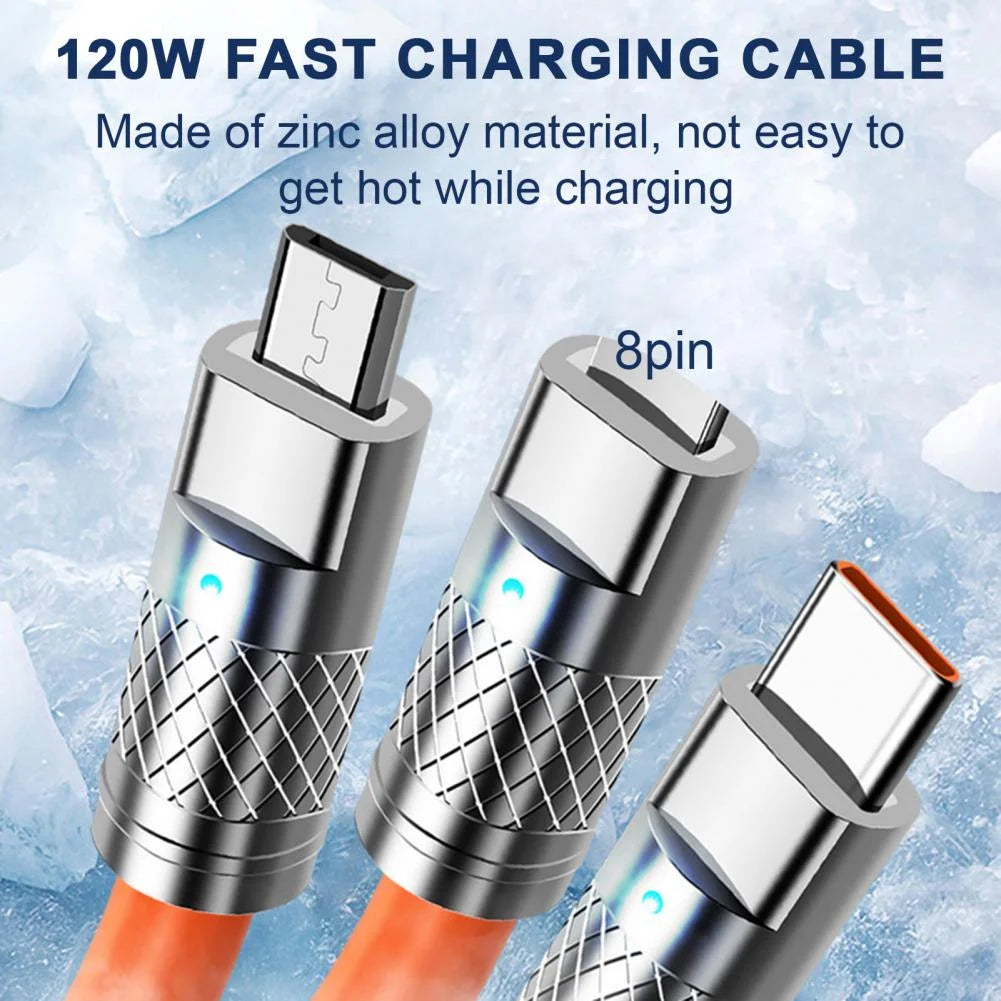 Xiaomi 120W 3-in-1 Fast Charging Cable – 6A Type-C, Micro USB & iPhone Data Cable
