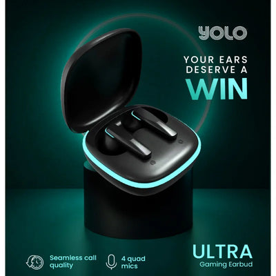 Yolo YoPod Ultra True Wireless Earbuds | ENC Quad Mics, Super Low Latency, IPX4 Splashproof