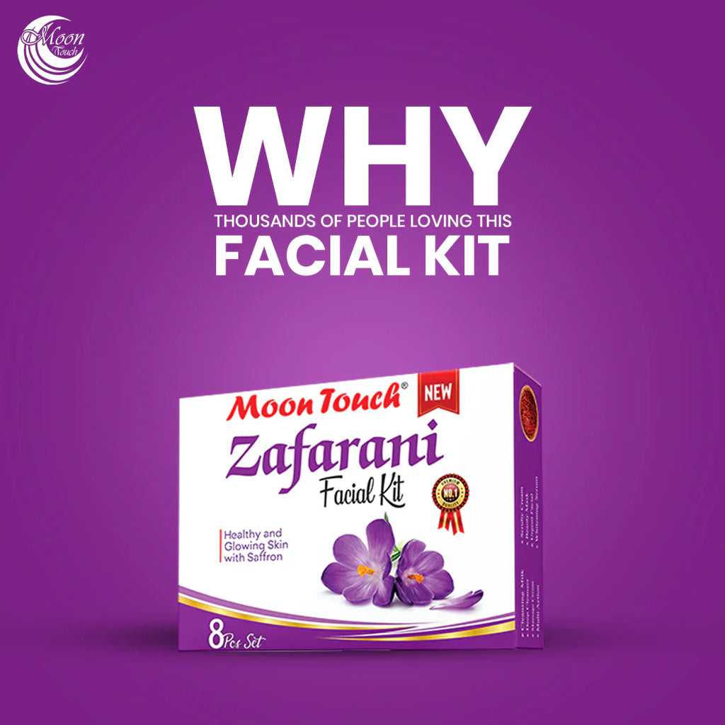 Moon Touch New Zafrani Facial Kit | Saffron Brightening Herbal Facial Set for Glowing Skin (8 Pcs)
