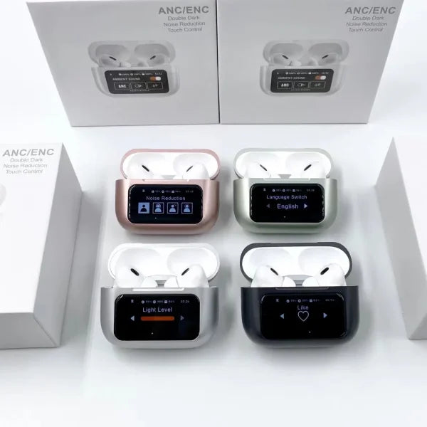 A9 Pro Digital Display Case Airpods / Anc/enc Touch Screen Wireless Earbuds (shiney Body Random Color)