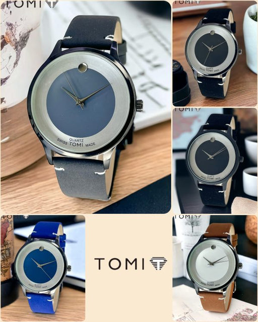 Aa1 Quartz Swiss Tomi Made Stylish Watch For Boys And Girls, Leather Strap ,(random Dial )with Box