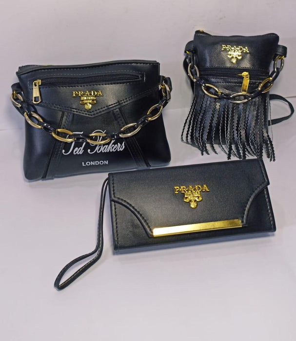 3 Pcs Women's Fancy Rexine Bag Set – Beaded Crossbody, Pouch & Clutch - CHAUDHARY BRAND STORE