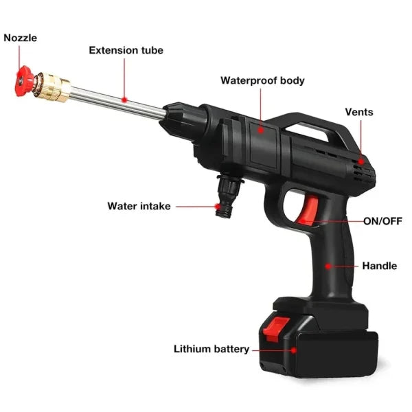 Automatic Cordless Wireless Car Wash Spray Gun High Pressure 48v Lithium Water Jet Foam Car Washer Gun