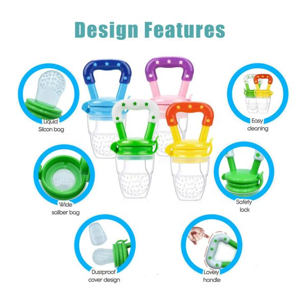 Baby Solid Baby Fruit Pacifier Fresh Fruit Feeder Infant Teething Toy Nibbler Teether Pacifier Safe Silicone Pacifier (Pack of 5)