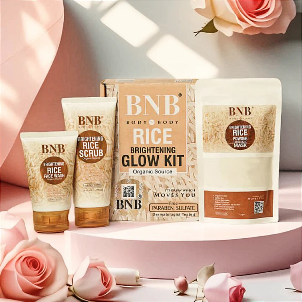 BNB Rice Extract Bright & Glow Facial Kit | 3-in-1 Whitening, Brightening & Hydrating Skincare