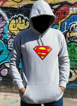 New Summer Collection Full Grey Hoodie – SUPER MAN Printed for Girls & Boys (Extra Large)