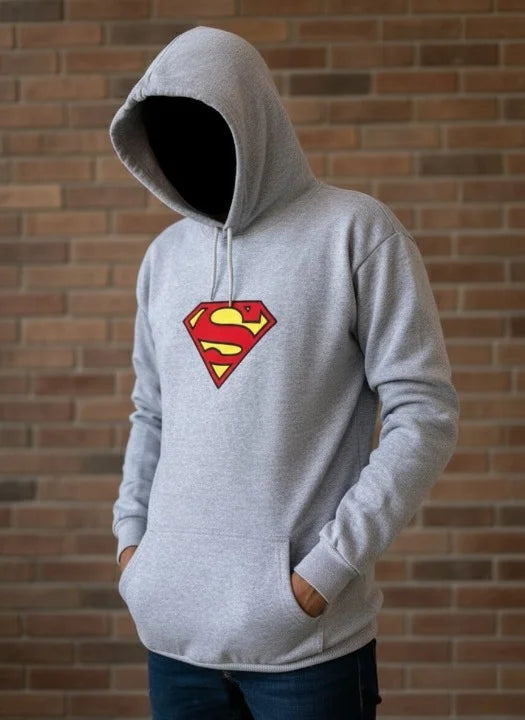 New Summer Collection Full Grey Hoodie – SUPER MAN Printed for Girls & Boys (Extra Large)