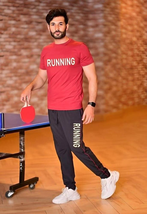 2 Pcs Men's Micro Printed Track Suit – Bold & Comfortable in Red! - CHAUDHARY BRAND STORE