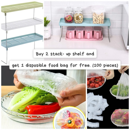 Deal  Buy 2 Stack- Up Shelf And Get 1 Disposible Food Bag For Free (100 Pieces) (random Color)