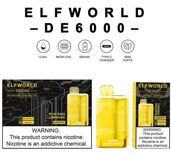 Elfworld DE6000 Disposable Vape Pod – 6000 Puffs, 13.5ml, 5% Nicotine