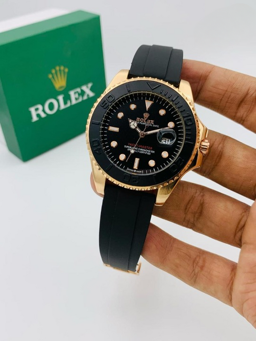 ( Golden ) Rolex Stylish Watch For Men Adjustable Rubber Strap | Heavy Master Lock | Steel Buzzle Working | ( With Box ) - CHAUDHARY BRAND STORE