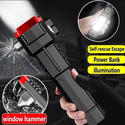 Rechargeable Tactical LED Flashlight | Power Bank with Safety Hammer