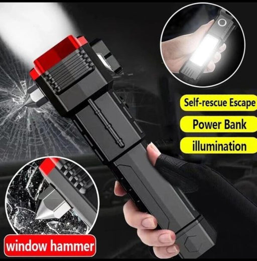 High-power Led Torch Light Rechargeable Flashlight And Multifunctional Tactical Hammer & Power Bank To Charge The Phone With Box (random Color) - CHAUDHARY BRAND STORE