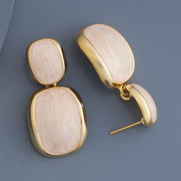 Imported Elegant Dual-tone Rectangular Drop Earrings – Statement Jewelry