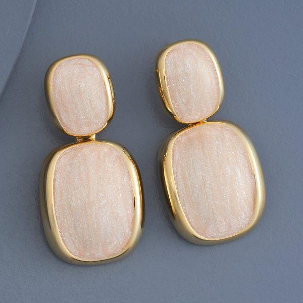 Imported Elegant Dual-tone Rectangular Drop Earrings – Statement Jewelry