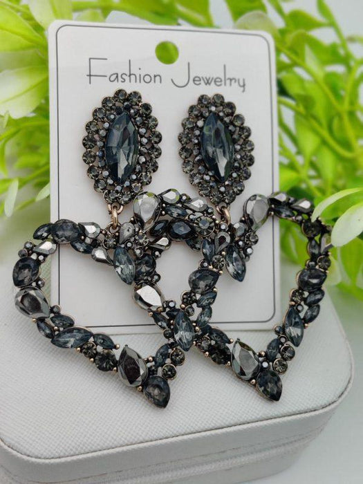 Imported Elegant Heart-shaped Black Crystal Statement Earrings – A True Masterpiece | Best Quality Earrings For Girls | Girls & Women Fashion - CHAUDHARY BRAND STORE